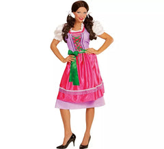 Costume Dirndl rose et vert avec tablier pour femme