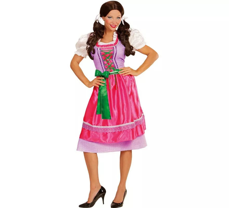 Translation missing: fr.Disfraz de Tirolesa Dirndl rosa y verde con delantal para mujer