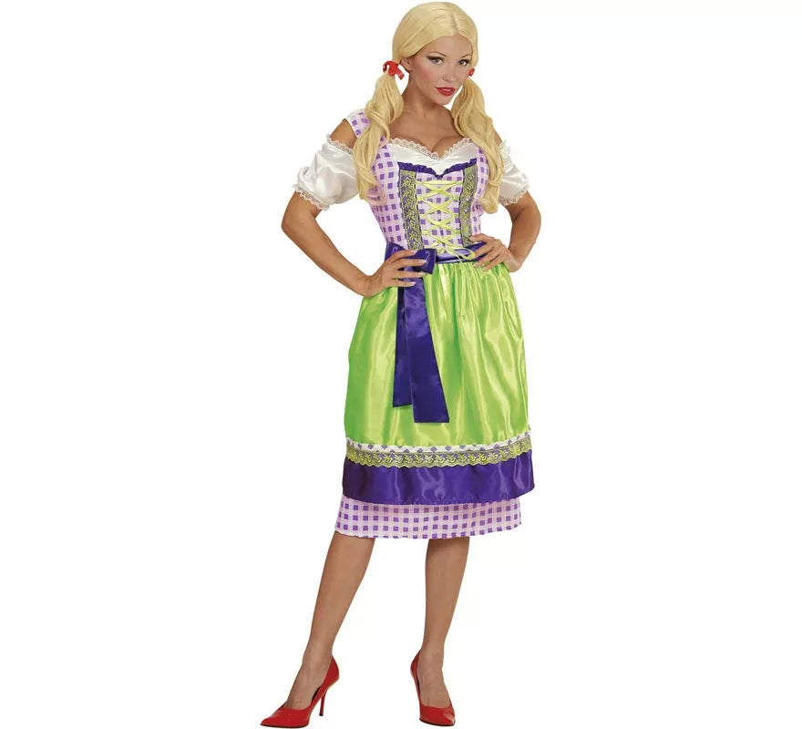Translation missing: fr.Disfraz de Tirolesa Dirndl verde y azul con delantal para mujer