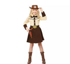 Déguisement de cowgirl beige et marron avec ceinture fille