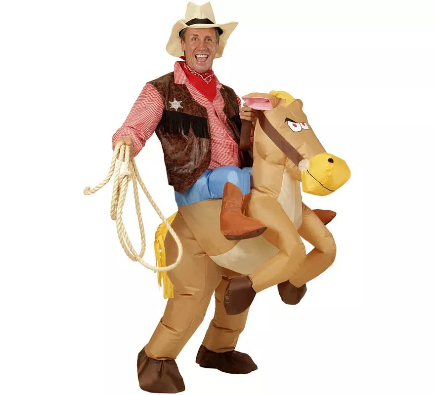 Translation missing: fr.Disfraz de Vaquero sobre Caballo Hinchable para adulto