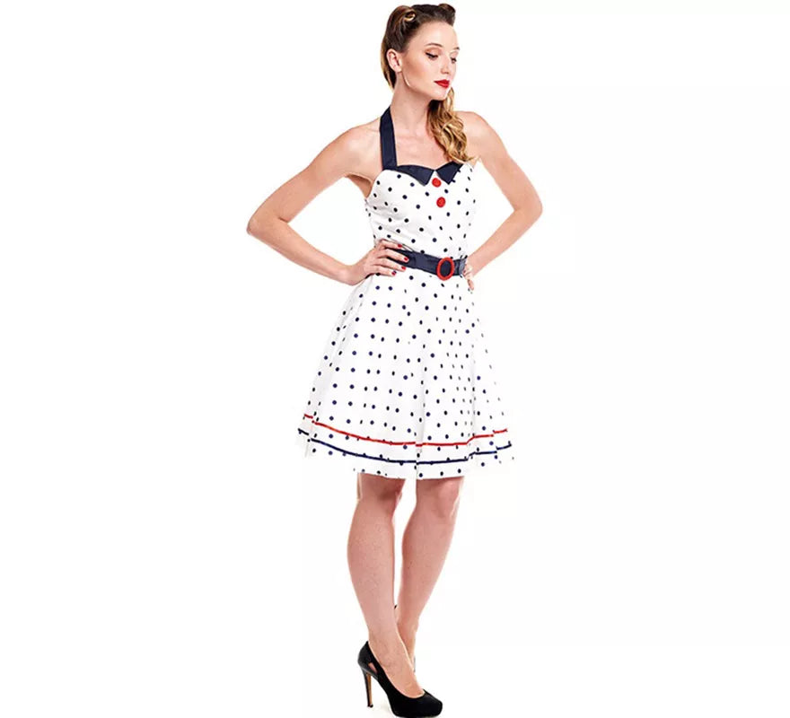 Translation missing: fr.Disfraz de Vestido Blanco con Lunares Años 50 para mujer