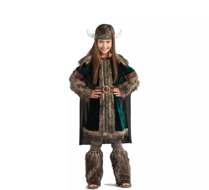 Disfraz de Vikinga verde para niña