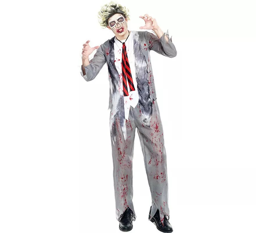 Translation missing: fr.Disfraz de Zombie Colegial Gris para hombre