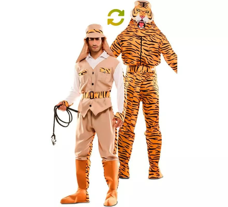 Translation missing: fr.Disfraz Doble de Cazador y Tigre para adultos