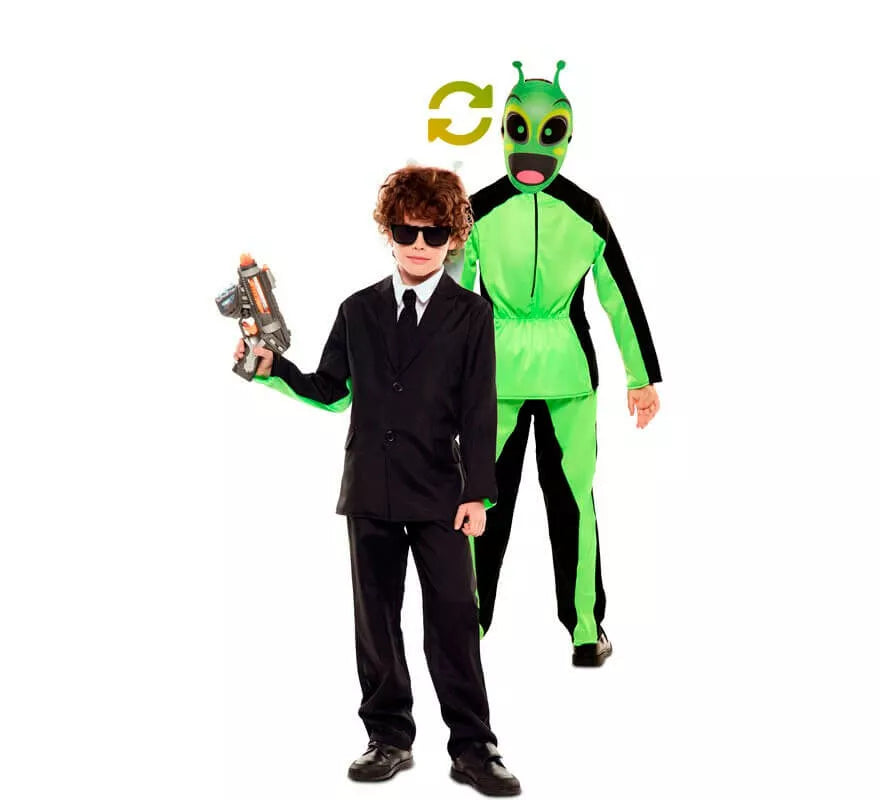 Translation missing: fr.Disfraz Doble de Hombre de Negro y Alien para niño