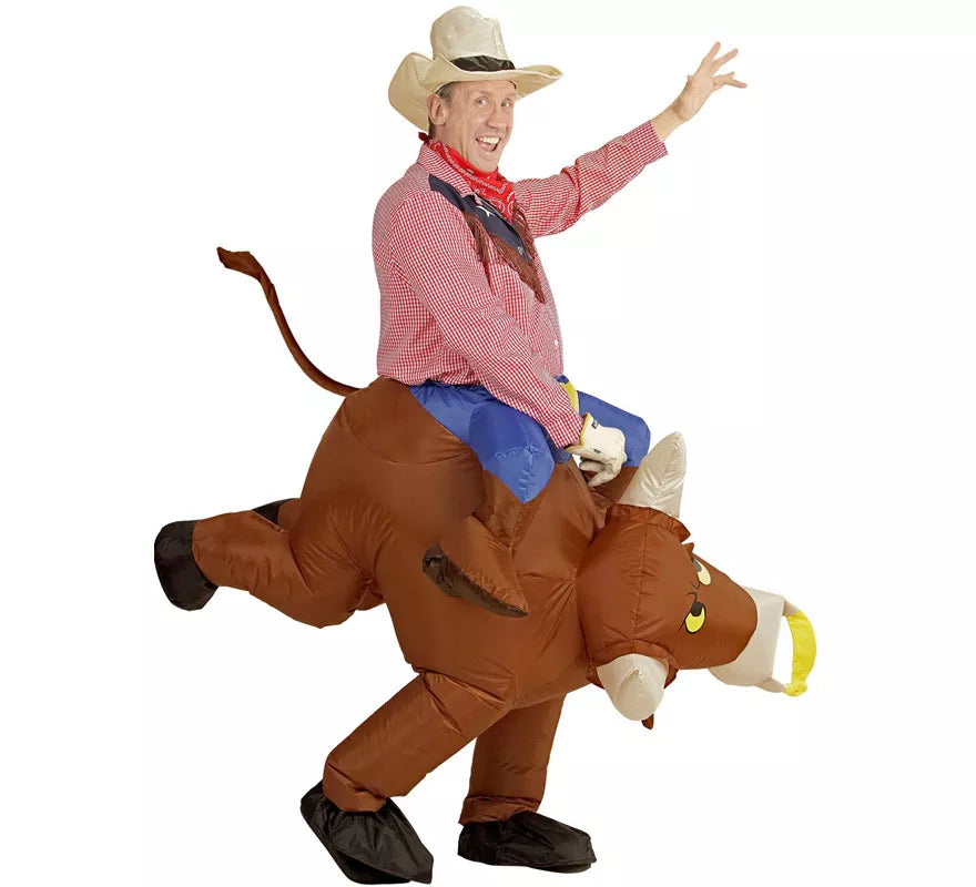 Translation missing: fr.Disfraz Hinchable de Vaquero montando Toro Salvaje para adulto