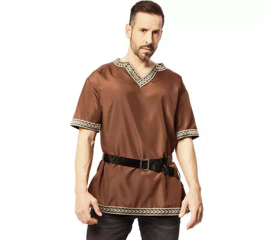 Translation missing: fr.Disfraz o Camisa Medieval Marrón con cinturón para hombre