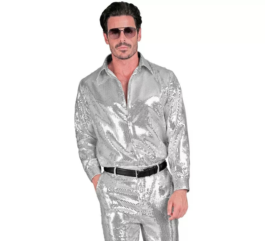 Translation missing: fr.Disfraz o Camisa Moda plateada con lentejuelas para hombre