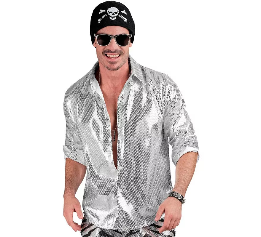 Translation missing: fr.Disfraz o Camisa Moda plateada con lentejuelas para hombre