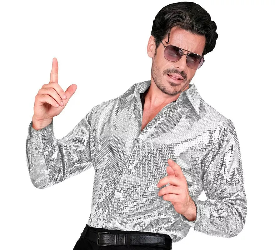 Translation missing: fr.Disfraz o Camisa Moda plateada con lentejuelas para hombre