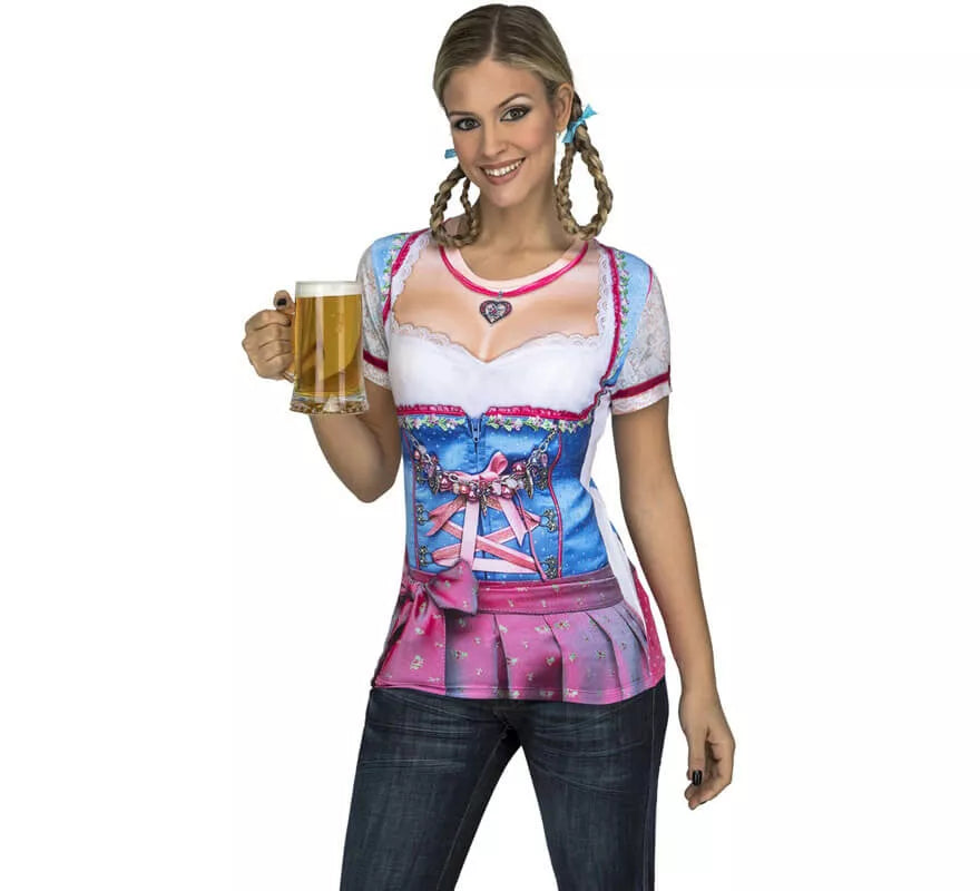 Translation missing: fr.Camiseta disfraz de Tirolesa azul y rosa para mujer