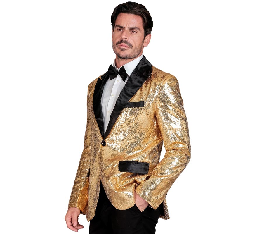Translation missing: fr.Chaqueta de Fiesta dorado y negro con lentejuelas para hombre