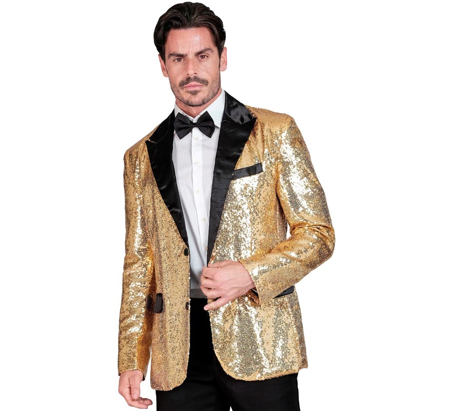 Translation missing: fr.Chaqueta de Fiesta dorado y negro con lentejuelas para hombre