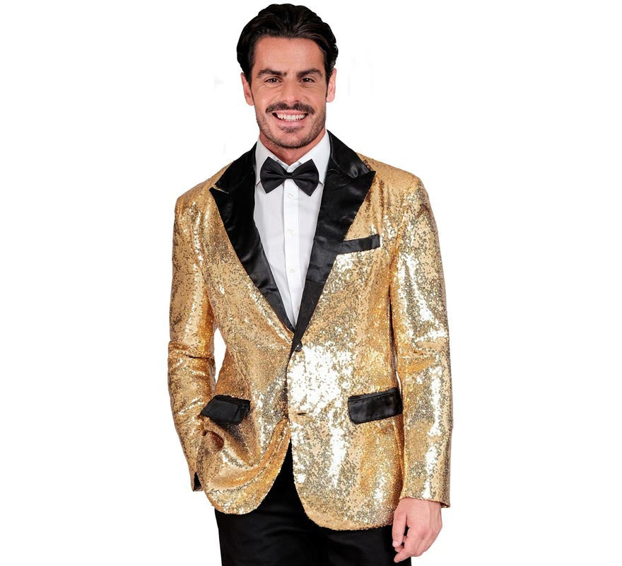 Translation missing: fr.Chaqueta de Fiesta dorado y negro con lentejuelas para hombre