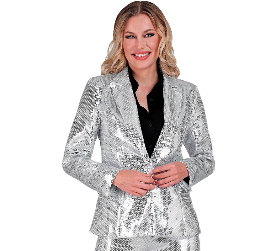 Chaqueta de Fiesta plateada con lentejuelas para mujer