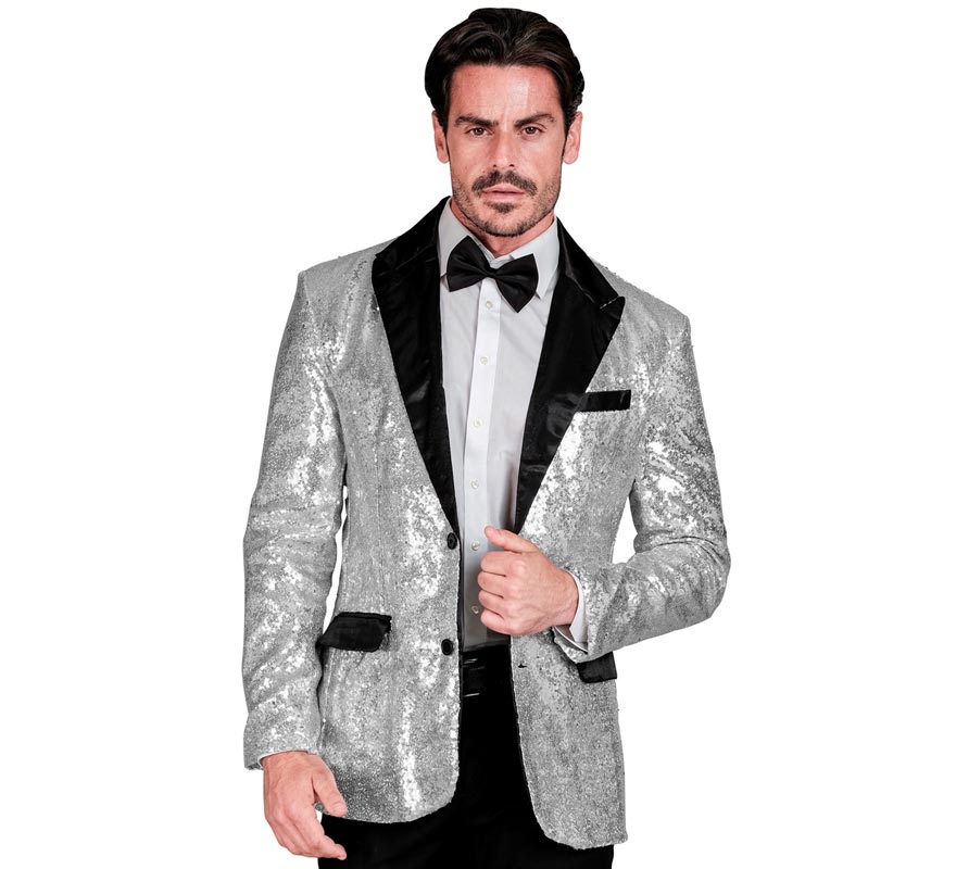 Translation missing: fr.Chaqueta de Fiesta plateado y negro para hombre