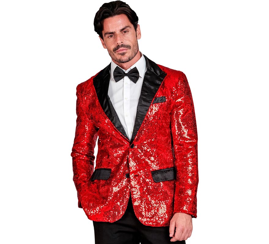 Translation missing: fr.Chaqueta de Fiesta rojo y negro con lentejuelas para hombre