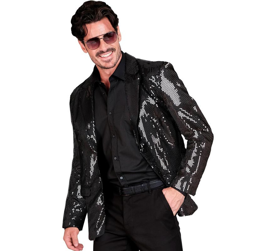 Translation missing: fr.Chaqueta de Moda Disco negra con lentejuelas para hombre