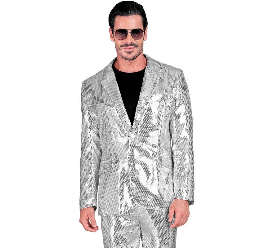Translation missing: fr.Chaqueta de Moda Disco plateada con lentejuelas para hombre