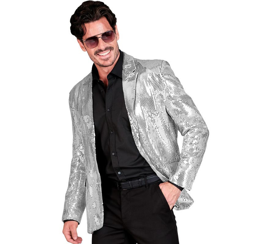 Translation missing: fr.Chaqueta de Moda Disco plateada con lentejuelas para hombre