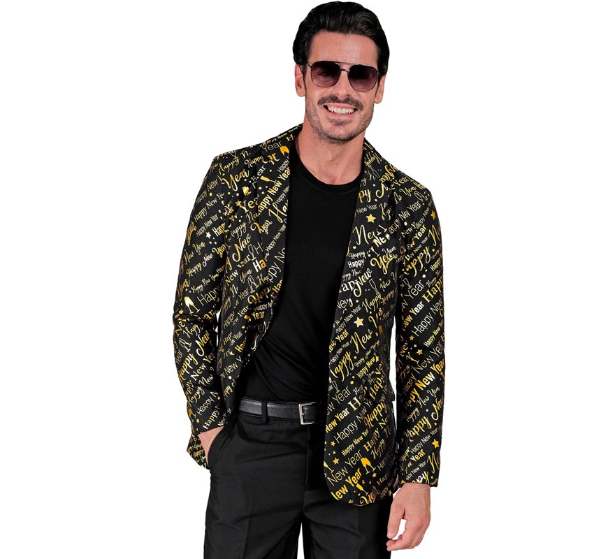 Translation missing: fr.Chaqueta Feliz Año Nuevo negro y dorado para hombre