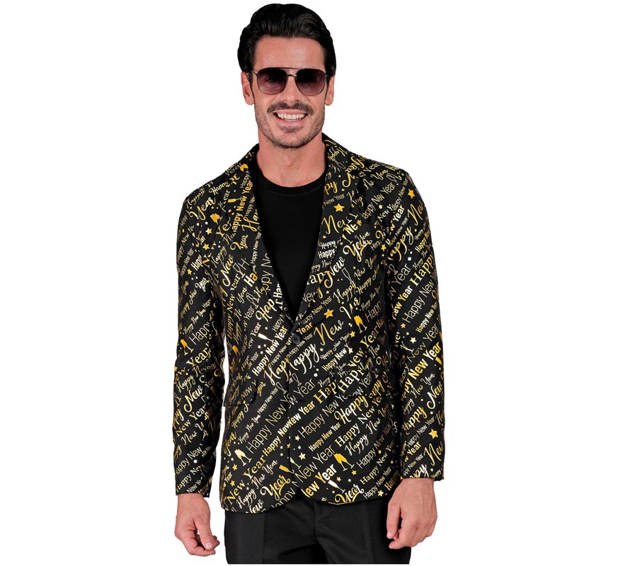 Translation missing: fr.Chaqueta Feliz Año Nuevo negro y dorado para hombre