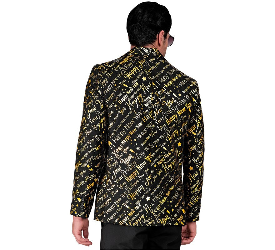 Translation missing: fr.Chaqueta Feliz Año Nuevo negro y dorado para hombre