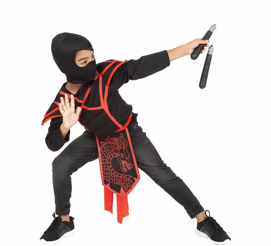 Translation missing: fr.Disfraz o Kit de Ninja para niños: Top, Cinturón, Capucha y Nunchakus
