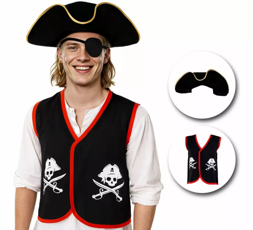 Translation missing: fr.Disfraz o Kit de Pirata para adultos: Sombrero y Chaleco