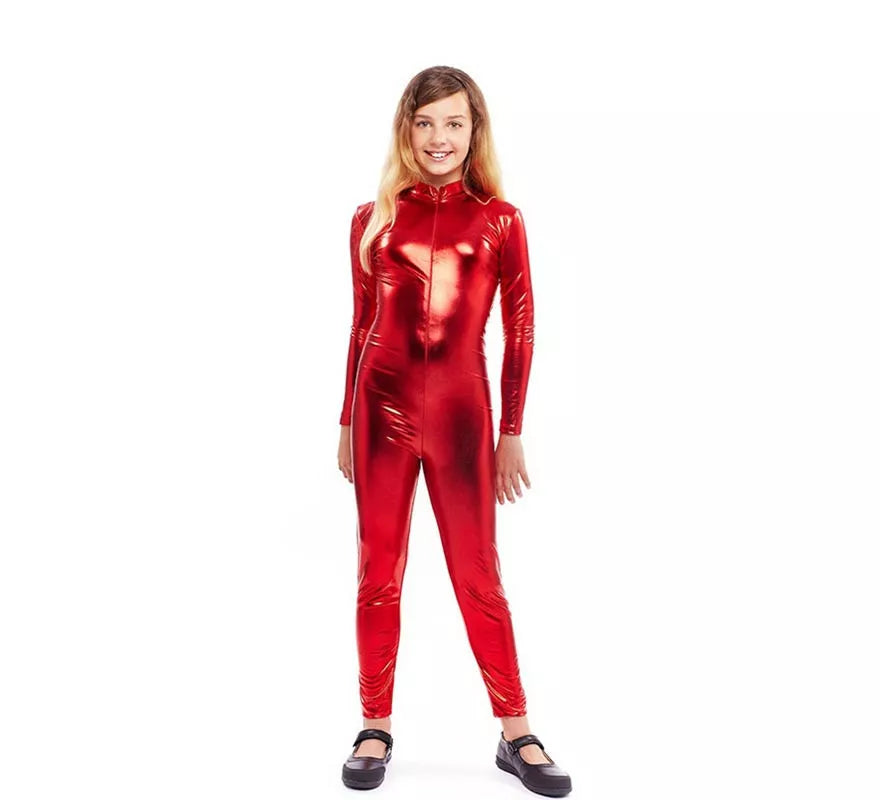 Disfraz o Mono Metálico rojo para niña