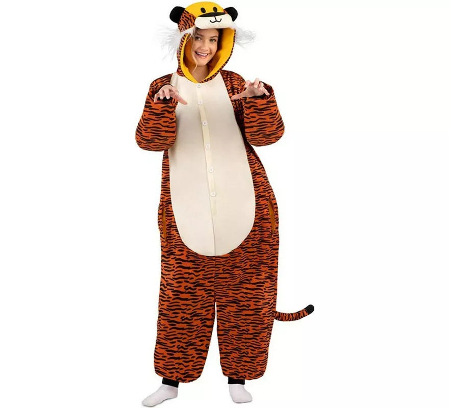 Translation missing: fr.Disfraz o Pijama de Tigre oscuro con capucha para adulto