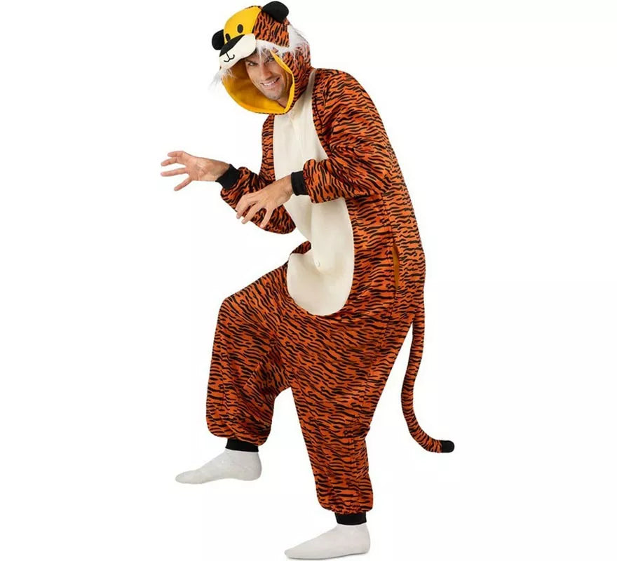 Translation missing: fr.Disfraz o Pijama de Tigre oscuro con capucha para adulto