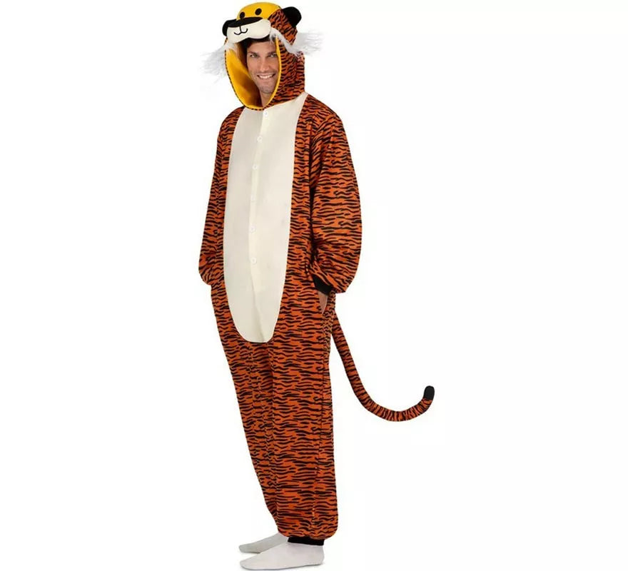 Translation missing: fr.Disfraz o Pijama de Tigre oscuro con capucha para adulto