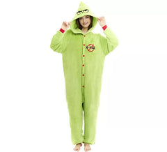 Déguisement ou pyjama de lutin de Noël vert pour adulte