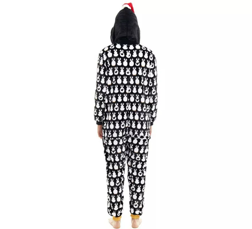Translation missing: fr.Disfraz o Pijama Pingüino Navideño estampado con capucha para adulto