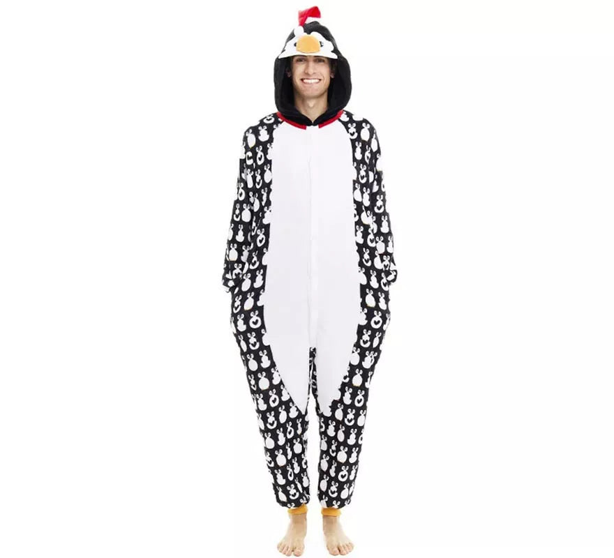 Translation missing: fr.Disfraz o Pijama Pingüino Navideño estampado con capucha para adulto