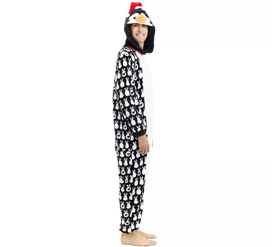 Translation missing: fr.Disfraz o Pijama Pingüino Navideño estampado con capucha para adulto
