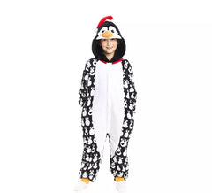 Costume ou pyjama de pingouin de Noël imprimé avec capuche pour enfant