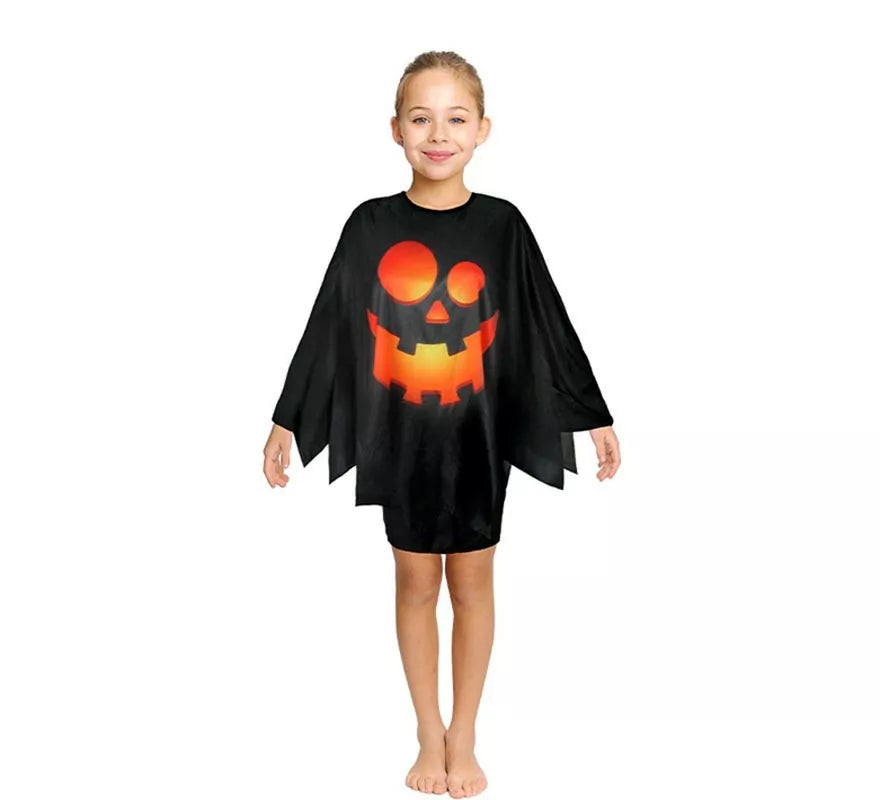 Translation missing: fr.Disfraz o Poncho Calabaza feliz negra infantil de 65 cm