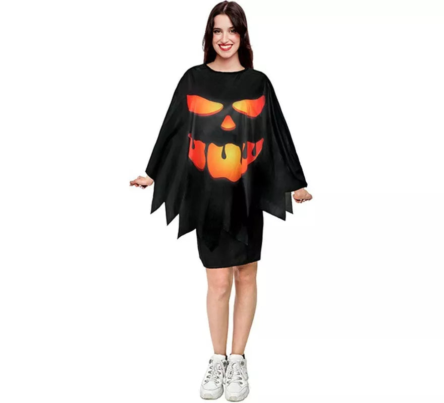 Translation missing: fr.Disfraz o Poncho Calabaza negro tenebrosa adulto de 75 cm