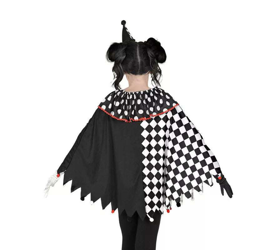 Translation missing: fr.Disfraz o Poncho de Arlequín Negro y Blanco a Cuadros para niña
