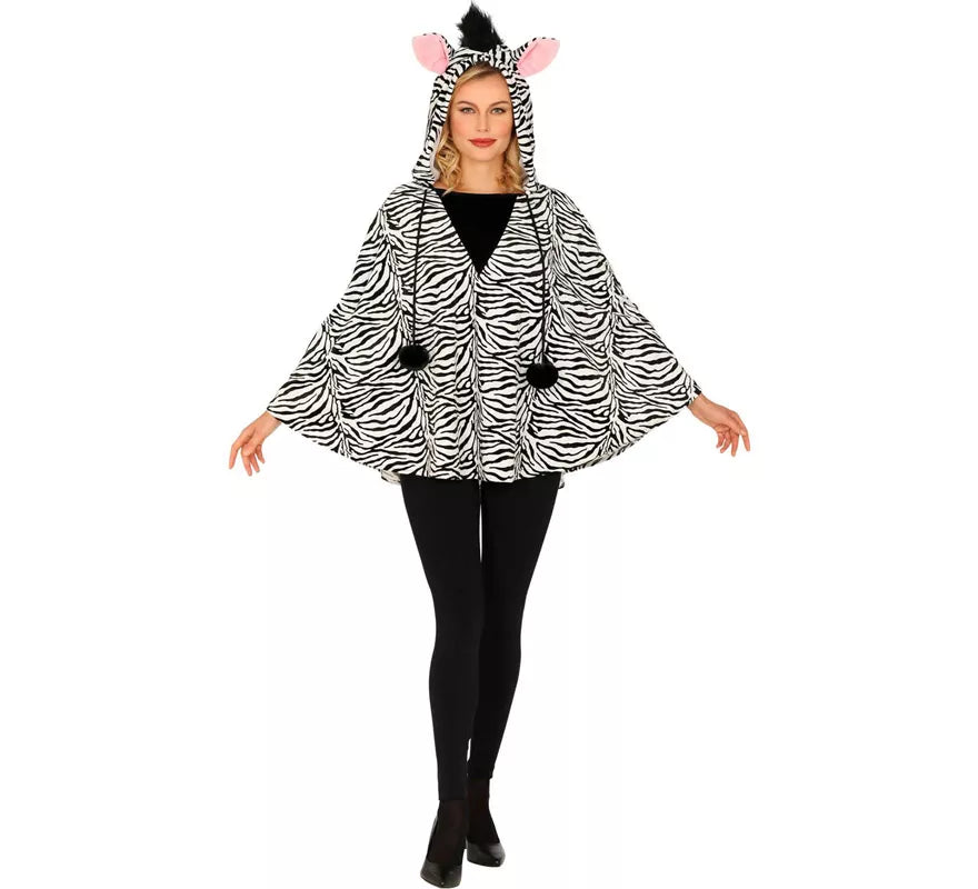 Disfraz o Poncho de Cebra con Capucha para adulto
