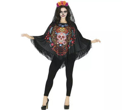 Déguisement ou poncho du Jour des Morts pour femme