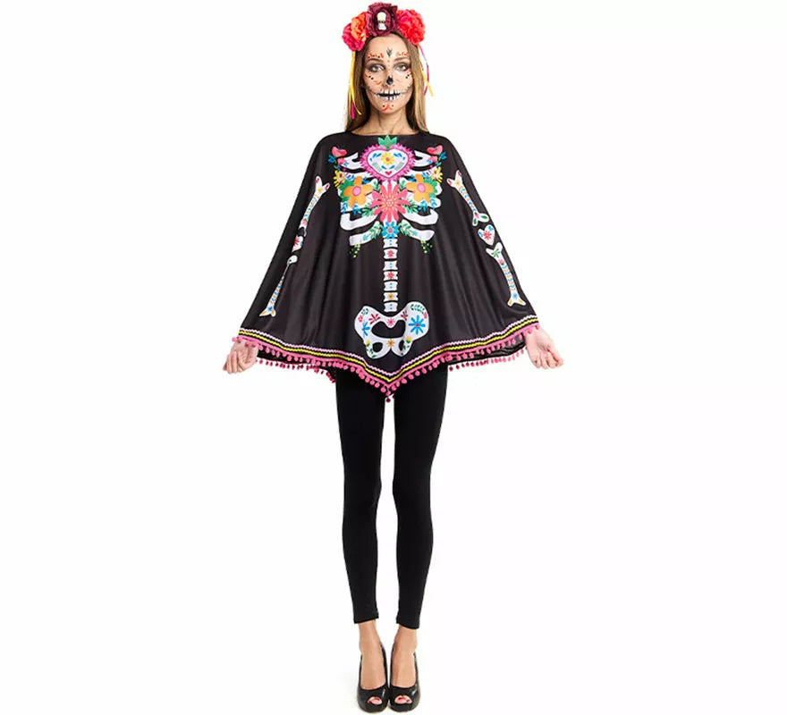 Translation missing: fr.Disfraz o Poncho de Esqueleto Catrina para mujer
