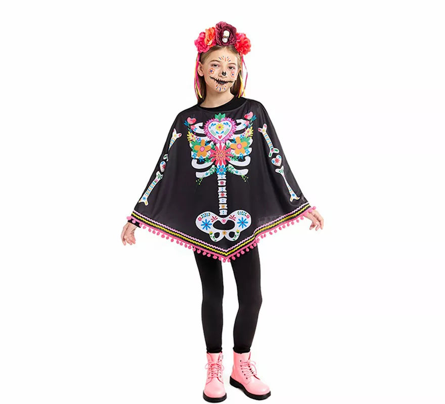 Translation missing: fr.Disfraz o Poncho de Esqueleto Catrina para niña