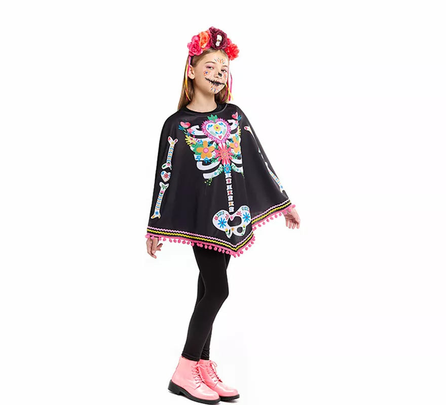 Translation missing: fr.Disfraz o Poncho de Esqueleto Catrina para niña
