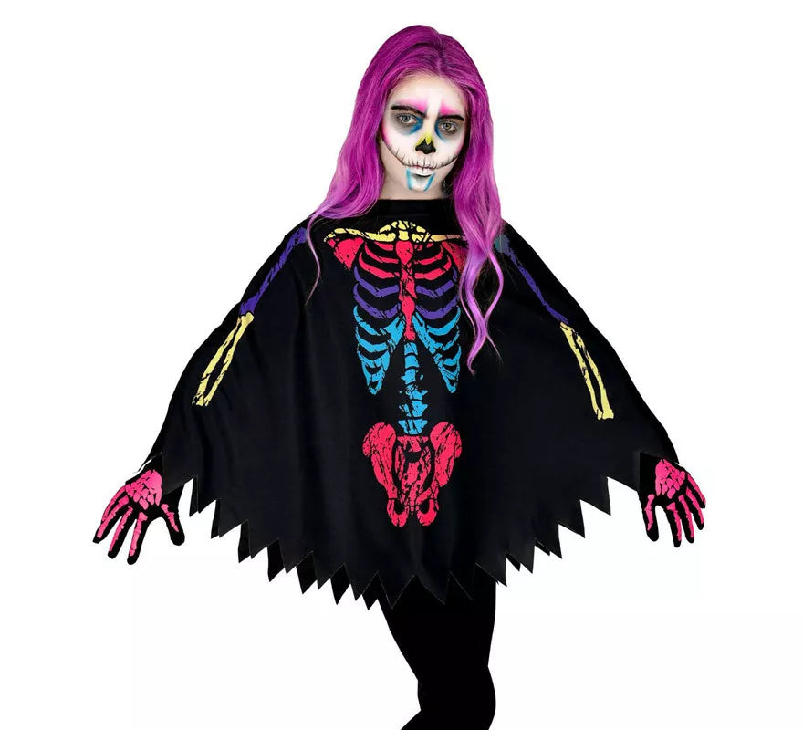 Translation missing: fr.Disfraz o Poncho de Esqueleto Multicolor para niños