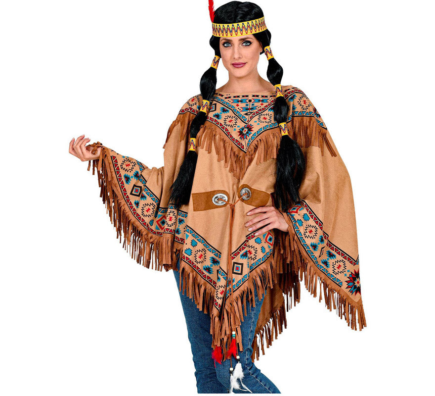 Translation missing: fr.Disfraz o Poncho de India Nativa con Estampado para adulto