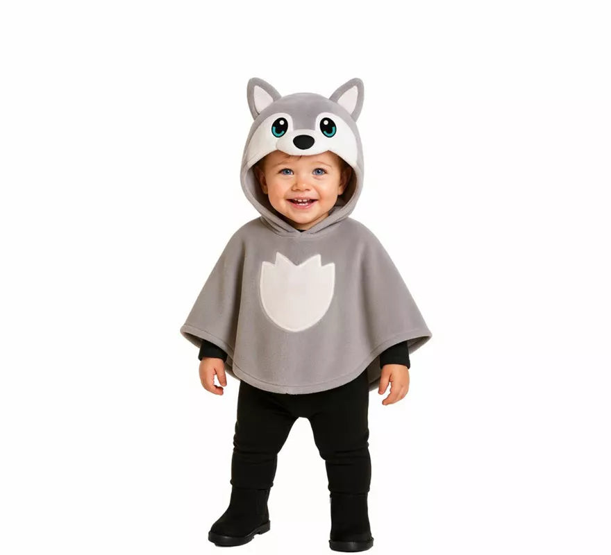 Translation missing: fr.Disfraz o Poncho de Lobo gris para bebé